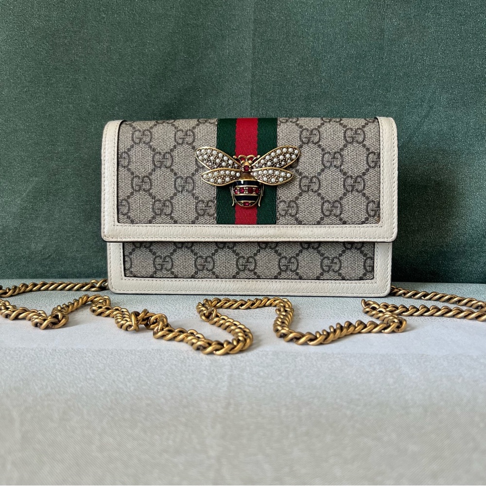 Gucci Queen Margaret Gg Supreme Monogram Flap Chain Bag Ivory